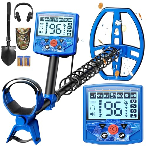 Détecteur de Métaux pour Adultes - Étanche - Doré - Léger avec écran LCD - Pinpoint & Disc & Notch & Tous Les métaux - 5 Modes - Pile Incluse - Manche réglable à 60,2 Pouces