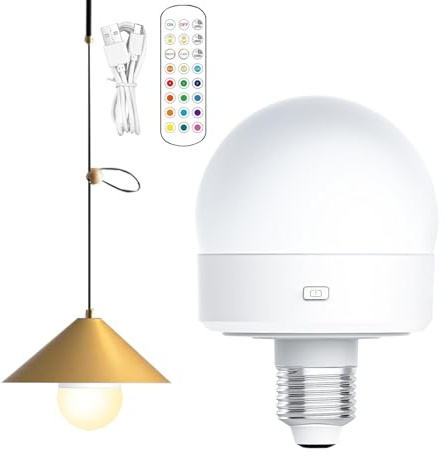 Lampadina senza fili per lampada,Lampadine ricaricabili | Lampadine regolabili a batteria E26 | Lampadina ricaricabile con telecomando, lampadina LED rimovibile con 3 colori selezionabili e 4 timer