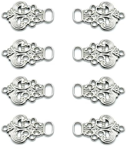 XCSJ Ganchos Metal Para Corpiño Dirndl, 8 Pcs (4 Pares), Botones Dirndl, Ganchos Corpiño Bonitos Ojales De Corpiño Para Dirndl Traje Tradicional, Falda Traje Tradicional,Corpiño,33x21mm (Plata)