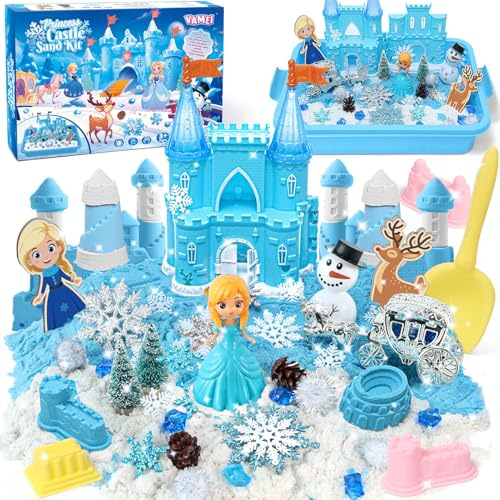 vamei Sabbia Cinetica Bambini Frozen Set Valigetta Sabbia con Sabbia Magica Castello Principesse Giocattoli Elsa Pupazzo di Neve Sensoriali Giochi Frozen Giochi Sabbia Regalo per Bambini 3 4 5 6 Anni
