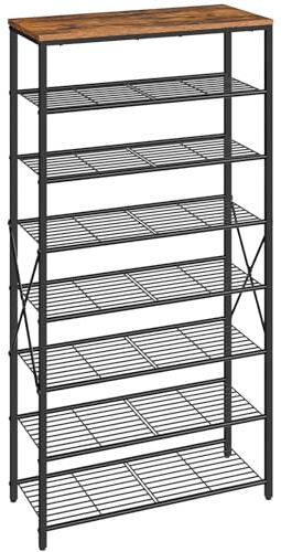 HOOBRO Shoe Rack Tall, 8-Tier Shoe Racks Storage, Large Capacity Shoe Organizer, Holds 28-32 Pairs of Shoes, Adjustable Metal Shelves, Rustic Brown and Black EBF88XJ01