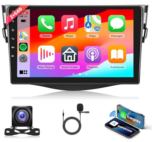 2G+64G Android Autoradio per Toyota RAV4 2007-2012 9 Pollici Touchscreen Autoradio con Wireless Carplay Android Auto Navi GPS Mirror Link Bluetooth FM/RDS Radio WiFi USB+ Telecamera Posteriore