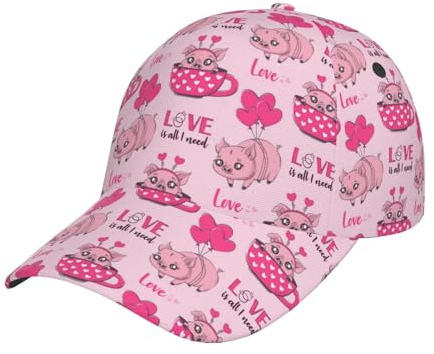 Baseball Cap Women Men - Cute Pig with Tea Cup Balloon Fashions Adjustable for Baseball Hat Women and Mens Black