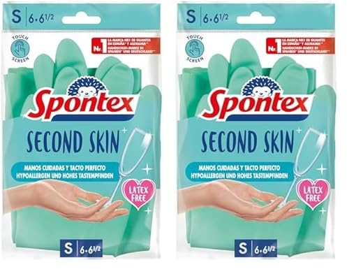 Spontex Second Skin, latexfreie Haushaltshandschuhe aus Nitril-Mix, mit Touchscreen-Technologie, Größe S/6-6,5, 1 Paar (Packung mit 2)