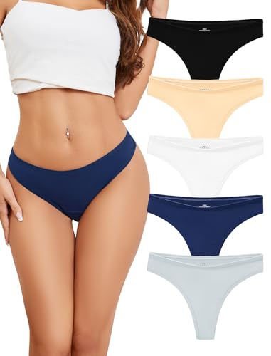 Voenxe Bomull Stringtrosor Dam,Kvinnliga Trosor String Sexiga,Damer Andetagbar UnderkläDer,Cotton Thongs for Women Underwear,Brasilian Tangas Panties Flerpack 5st