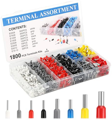 Quuylin 1800 Pièces Embouts de Câble Set, 0,5 Mm² - 10 Mm², Manchons Isolés Pour Câbles, Connecteurs de Câble, Avec Boîte de Rangement Pratique, Outil de Cosses de Fil pour Pince à Sertir