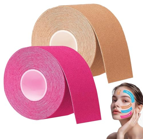 NELLHOMY 2 Rollen Kinesiotapes Gesicht,2cm X 5m Tapes für Gesicht,Face Lifting Tape,Kinesiologie Tape Gesicht,Gesichtsstraffungsband,Anti Falten Pflaster,Myofasziales Gesichtstraffungsband
