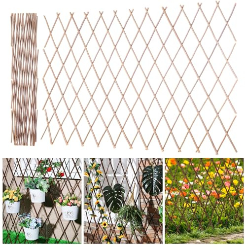 Maasechs 2 Pack Expandable Willow Trellis Lattice Fence Willow Fence Panel for Climbing Plants Garden Lattice Trellis Plant Support Open Screen Fencing, Outdoor Decorative Wood