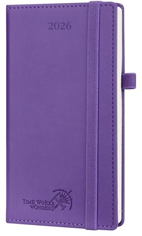 POPRUN Pocket Calendar 2026 (Slim Size-3.5'' x 6.5''), 12 Months (Jan. - Dec. 2026) Small Planner Weekly and Monthly for Purse with Pen Holder, Storage Pocket, Vegan Leather Hardcover - Purple