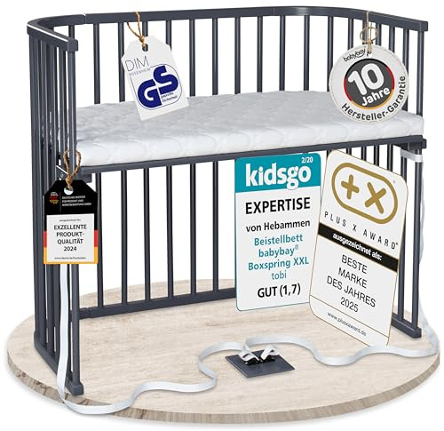 babybay Boxspring XXL Beistellbett, schiefergrau lackiert, mit Matratze