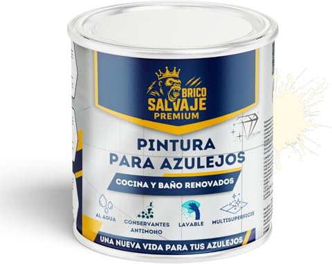 BRICOSALVAJE Pintura para Azulejos de Baño y Cocina SATINADO Premium, alta resitencia, lavable, fácil aplicación (ARROZ, 0,75 Litros)