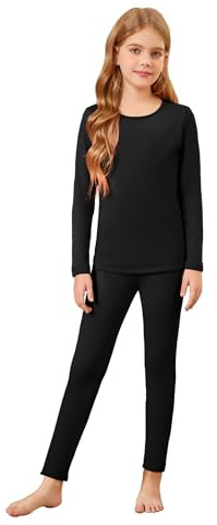 Arshiner sous-Vêtements Thermiques pour Filles Noir GarçOns Fonctionnels Respirants sous-Vêtements De Ski pour Enfants Football Ski 130/7-8 Ans