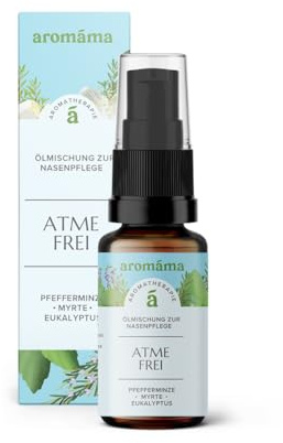 aromáma Breathe Easy näsvårdsolja med E-vitamin, naturlig aromaterapi med pepparmynta, eukalyptus, myrt- och teeträdolja för en uppfriskande näsupplevelse, 20 ml