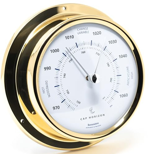 CAP HORIZON CP100B500LT Barometer - 12,5 cm Durchmesser - Druckmessgerät mit Messing-Gehäuse poliert - Made in Germany