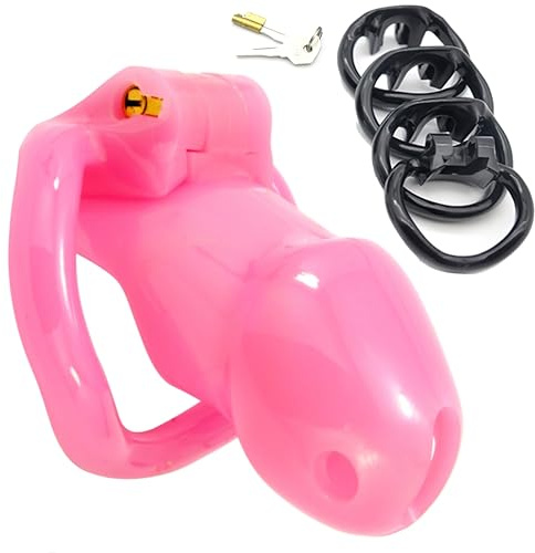 FOPS Cintura Castità Uomo Gabbia Pene 9.5cm ⌀3.3cm Plastica Rosa Chastity Cage Maschile 4 Anelli 5.7-4.5cm Sex Toys BDSM Per Piacere Intenso Discreto Versatilità N22-5