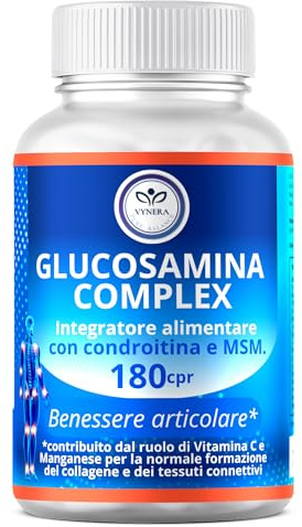 Glucosamina Condroitina MSM 1450mg 180 Compresse - Integratore Articolazioni, Collagene, Cartilagine e Ossa - Con Acido Ialuronico, Vitamina C e Boswellia