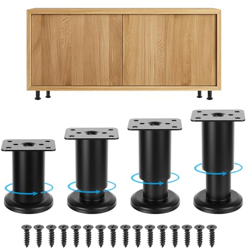 Zhujiehigh Verstellbare Möbelfüße Schwarz 4 Stück Mit Schwarzen Schrauben, Höhenverstellbar 8-12 cm（3.15in-4.72in）, Universelle Möbelbeine