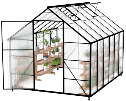 LARS360 Serra da giardino in alluminio con fondazione, 4 mm, in policarbonato, doppia piastra, per giardino, pomodori con lucernario, casa per piante resistente alle intemperie, 310 x 250 x 205 cm