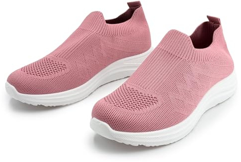 JOMIX Zapatillas Slip On Mujer Cómodas Ligeras Transpirables Sin Cordones Sneakers Casual con Tejido Mesh para Caminar Viaje Trabajo Tiempo Libre Plantilla Extraíble Rosa 36