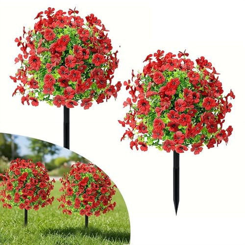 2 Pack Artificial Outdoor Plants Topiaries Fake Flowers - 22 UV Resistant Faux Silk Bushes with Stakes, Realistic Large Floral Arrangements for Front Porch, Garden, Patio & Yard Decor