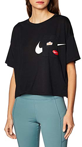 NIKE Damen W Nk S/S Gx Icnclsh Wow Kurzarm-Top, Schwarz/Weiß, M