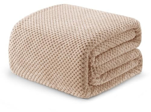 Exclusivo Mezcla Manta de Lana para Sofá, Manta de Cama Suave con Estampado Jacquard de Gofre, Adecuado para Cualquier Temporada, 220x240 cm, Camel