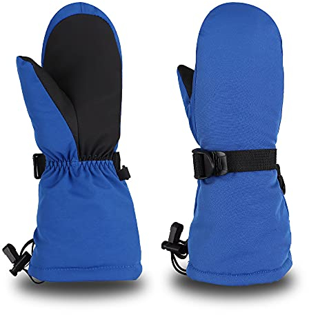 Pesaat Kinder Skihandschuhe Winter Jungen Mädchen Handschuhe Wasserdicht Winddichtem Fausthandschuhe Dicke Wärmende Skifäustlinge (Königsblau, 2-4Jahren,M)