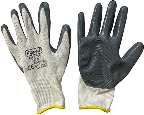 kippen 7014S1 - Confezione da 12 Paia di Guanti da Lavoro in Nitrile, Taglia 8