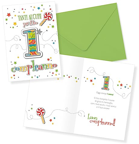 LINA OFFICINE GRAFICHE CREATIVE Biglietto auguri compleanno 1 anno bambina bambino verde 30-003