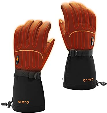ORORO Beheizbare Handschuhe Damen Herren, Akku Beheizte Handschuhe zum Motorrad Skifahren und Wandern - Ladegerät Nicht Enthalten (Schwarz, L)