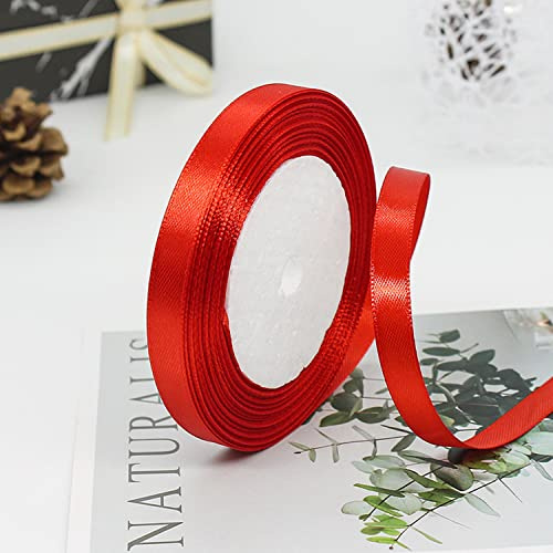 ZHIHUI Rött satinband 10 mm, 22 meter enfärgade tygband, perfekt för bröllopsdekor, krans, baby shower, presentförpackning, festballong och hårrosetter, dekoration och andra projekt