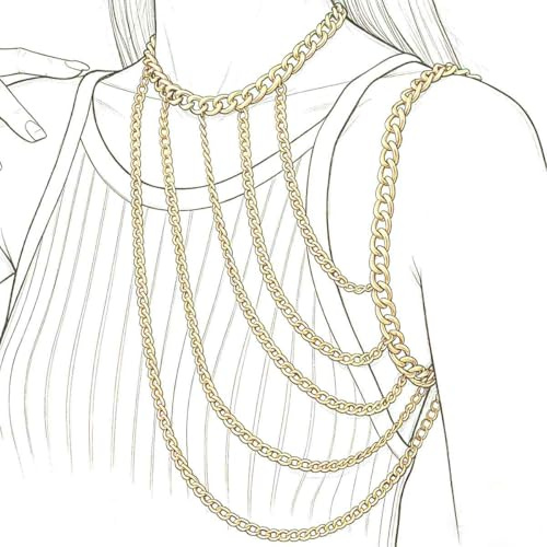 Wedity Sexy U-formed Nappe One-shoulder Body Chain Neck Chain Collana Accessori per il corpo Gioielli per le donne e le ragazze (Oro)