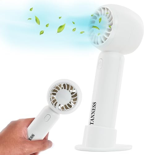 TANNESS Handheld USB Rechargeable Portable Fan |Mini Table Desk Quiet Foldable 3 Speeds Standing with Detachable Base