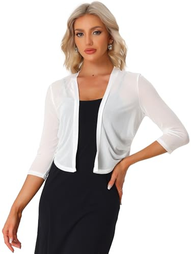 Allegra K Gilet Transparent Femme Boléro Mousseline de Soie Devant Ouvert Manches 3/4 Cardigan Court Léger Banc XS