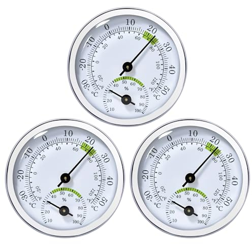 Nizirioo Termómetro analógico higrómetro 2 en 1: 3 unidades de medidor de temperatura y humedad, mini termohigrómetro para bebé, hogar, garaje, sala de estar, oficina, diámetro de 58 mm
