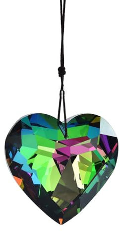 Heart Crystal Sun Catcher, Glass Window Hanging Ornament,Crystal Prism Suncatcher Outdoor Indoor Home Garden Party Decoration，Friend Gifts for Women,Valentines Gifts for Her (Green)