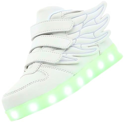 Vorkhuaeri Scarpe LED con Luci per Bambini Ragazzi Ragazze Ginnastica Luminose Bambino USB Ricaricabile 7 Colori Sneakers Alte Luminose Taglia Regalo (A-White,29)