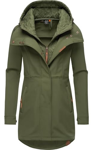 Ragwear Damen Softshellmantel Lange Übergangsjacke Outdoormantel mit Kapuze Ybela Olive24 Gr. 3XL