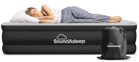 SoundAsleep Products Dream Series Luxury Air Mattress, ComfortCoil Technology, Built-in High Capacity Pump for Home, Camping- Double Height, Adjustable, Inflatable Blow Up, Portable - Twin Size