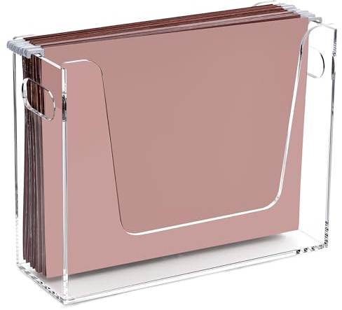 DINGHUO Hängeregistratur-Organizer für Schreibtisch, Briefform, Acryl, transparent, tragbar, Aufbewahrungsbox mit Griffen, Aktenregal für Zuhause, Büro, Schule, Schrank, 1 Stück