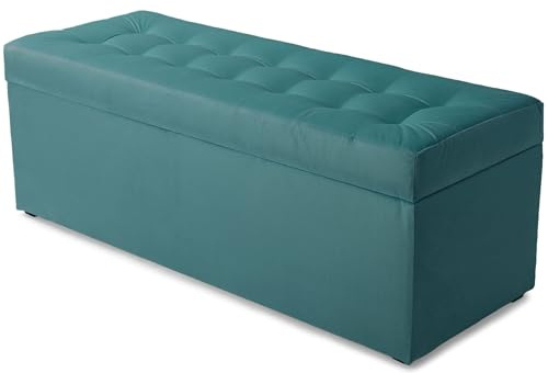 MG Design Puf con almacenaje 45 × 120 cm Azul – Banco tapizado con baúl Interno, Asiento Suave, Estructura de Madera hasta 300 kg, sin Montaje, fácil de Limpiar
