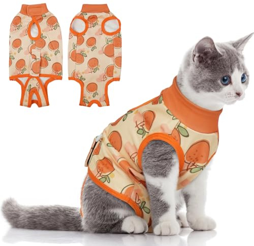 Hjumarayan Body Post Operatorio Gatto, Body Regolabile Post Operatorio Sterilizzazione Tutina Post Operatoria Gatto Femmina, Tuta Antileccamento delle Ferite da Sterilizzazione e Addominali, Arancio M