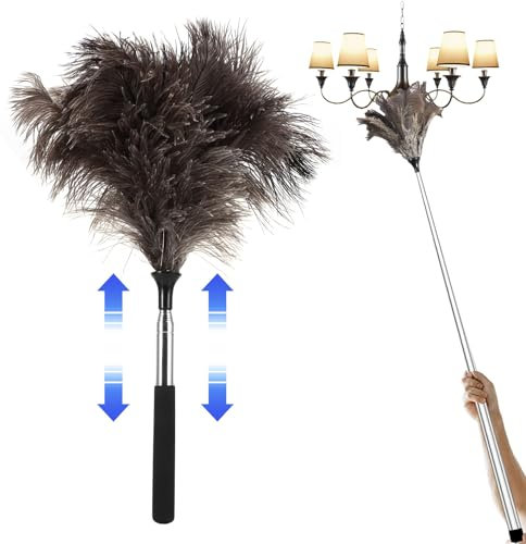 Miawtro Plumero de plumas de avestruz, 40 – 116 cm, largo extensible, para quitar telarañas, lavables, para limpiar paredes, mesas y ventanas
