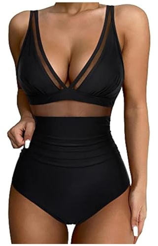 Maillot De Bain Femme 1 Pieces Maillot De Bain Push Up Rembourré (Amovible) Été Chic Mesh Ventre Plat Swimsuit Une Pièce Amaincissant Beachwear Women Sexy Dos Nu Swimwear 01