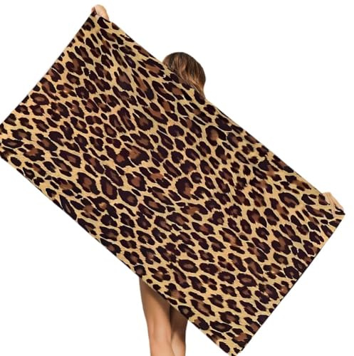 SYTTNUM Serviette de Plage Léopard, Imprimé Animal Serviettes De Bain, Drap de Plage Microfibre Absorbant, Portable Légère, pour Plage Piscine Chaises de Plage