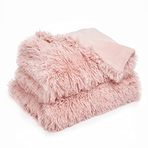 Sienna Fluffy Fleece Throw Blanket, Soft Cosy Warm Blanket for Bed Settees Armchairs Throws Lightweight Single Throws for Sofas, Blush Pink - 125 x 150cm