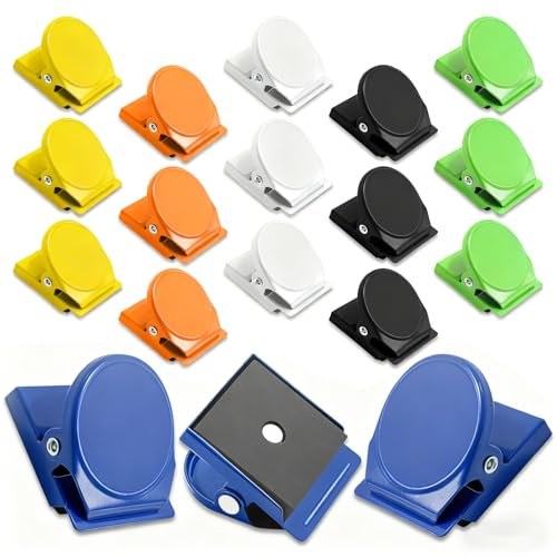 Yonality Clip di metallo magnetico multicolore da 18 pezzi, clip magnetica lavagna bianca, pinze multiuso in metallo per lavagna magneti del frigorifero cucina casa ufficio (rotonde)