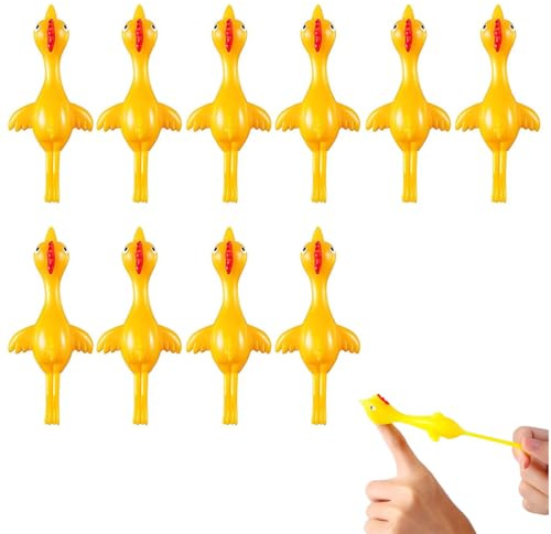 YIPFEN 10 Stück Schleuder Huhn Strecken Fliegende Finger Dehnbar Lustig Kinderspielzeug Slingshot Gummi Katapult für Mitgebsel Kindergeburtstag Gastgeschenke
