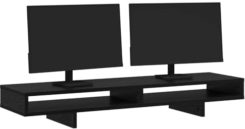 vidaXL Monitorställ med hylla Svart 100 x 27 x 15 cm Konstruerat trä, Vardagsrum, rektangulär, modern, hållbar E-ställning, kontorsmöbel, laptopställ, skrivbordsorganisator