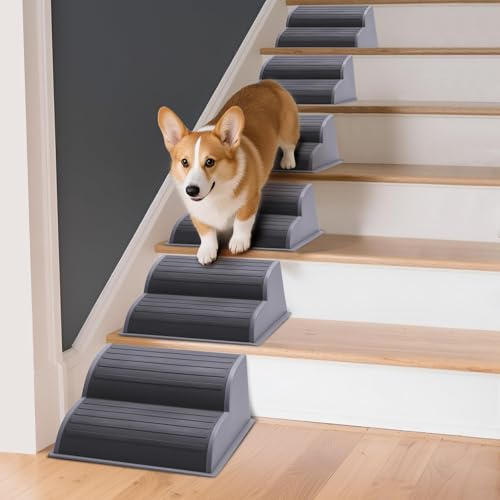 CiWiVOKi 2-Step Modular Dog Ramp - Portable Non-Slip Stairs for Small Dogs with High Support, 9.5 D Lightweight Plastic Pet Steps Fits Staircase Indoor, Ideal for Elderly Injured Pets (6-Pack, Grey)